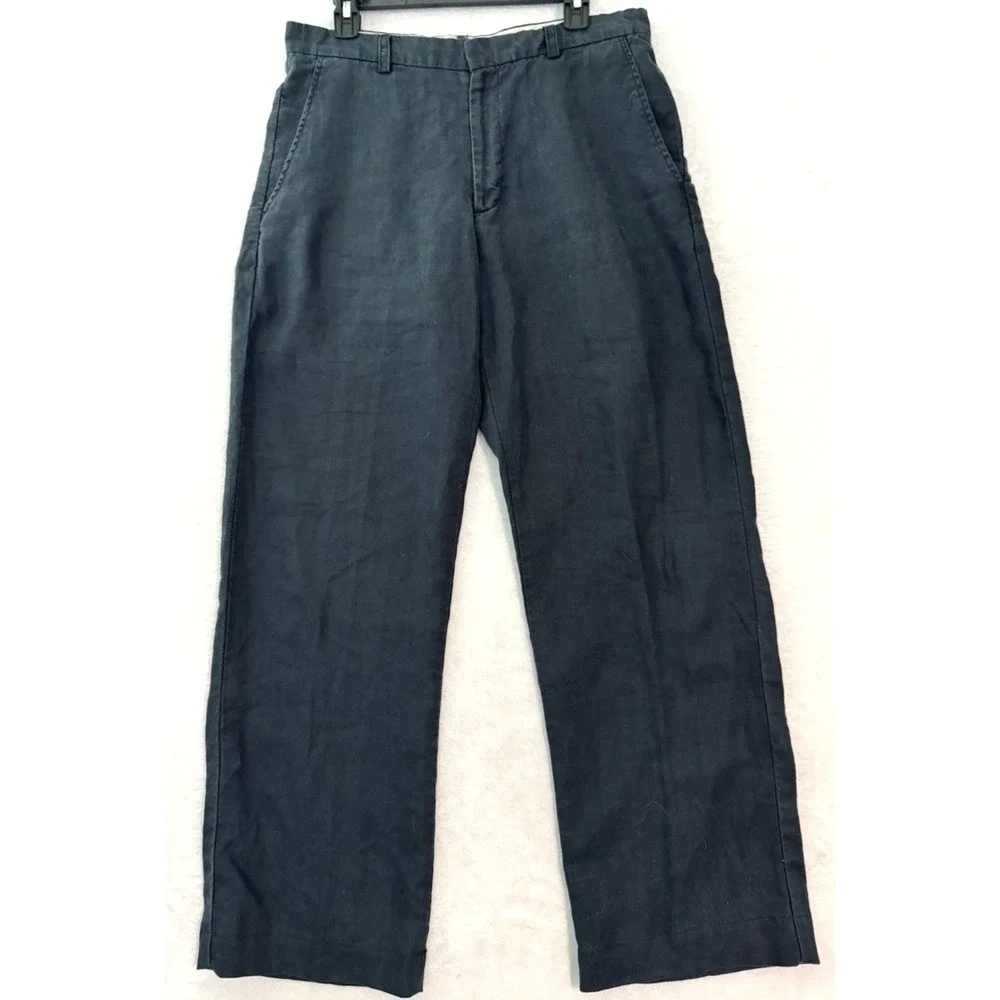 Banana Republic Chino Pants Mens Casual 32x31 Navy Blue 100% Linen Flat-Front
